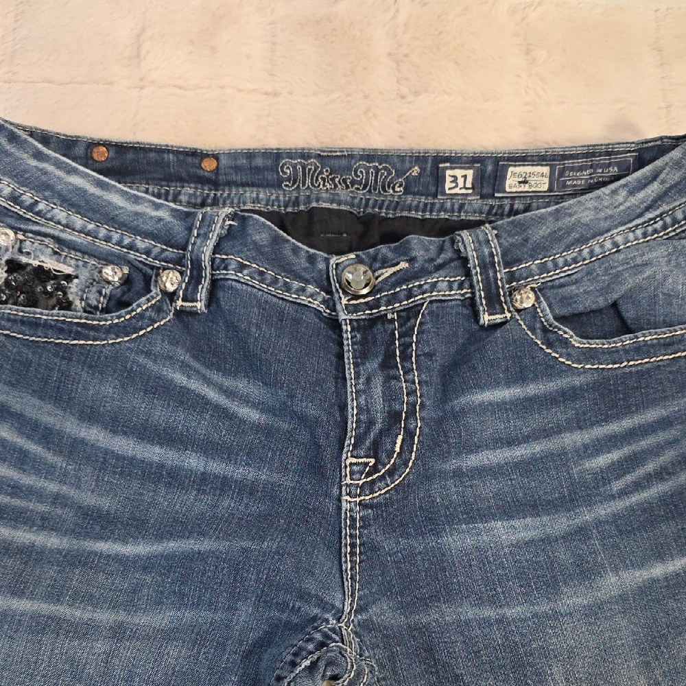 Miss Me Blue Boot Cut Jeans with Embellished Pockets